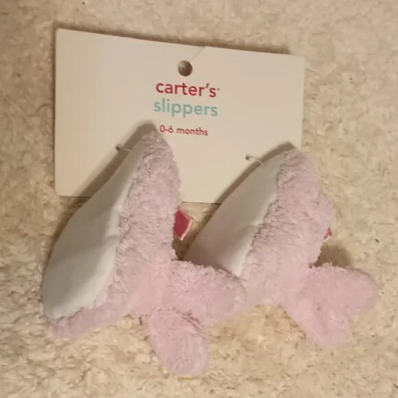NWT ~ Carter's Child of Mine Baby Girl Fuzzy Bunny Slippers (Size: 0-6 months) - Picture 4 of 6